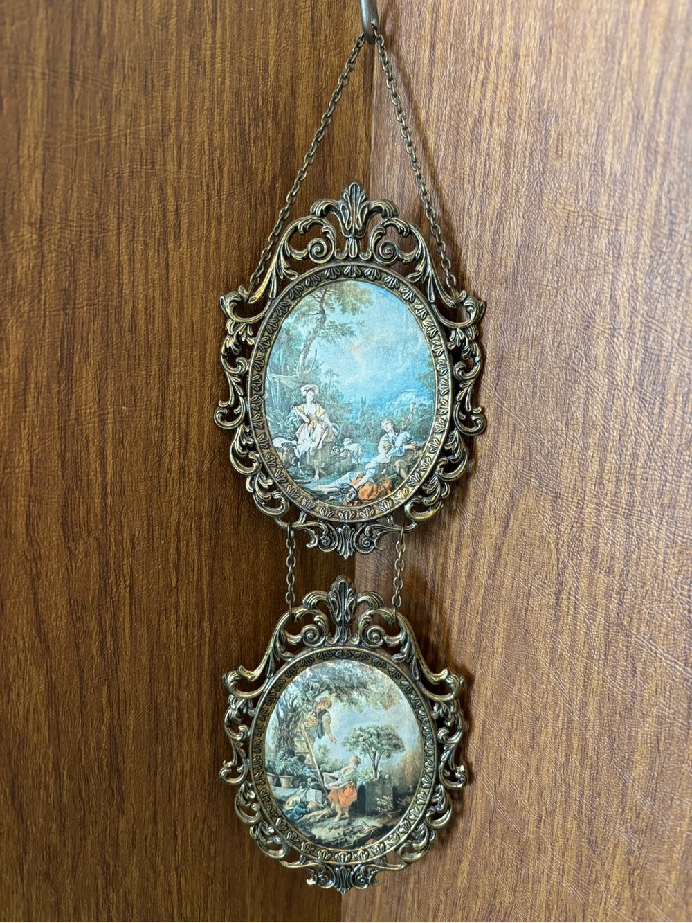 Vintage hanging Italy double metal frame ornate picture frames